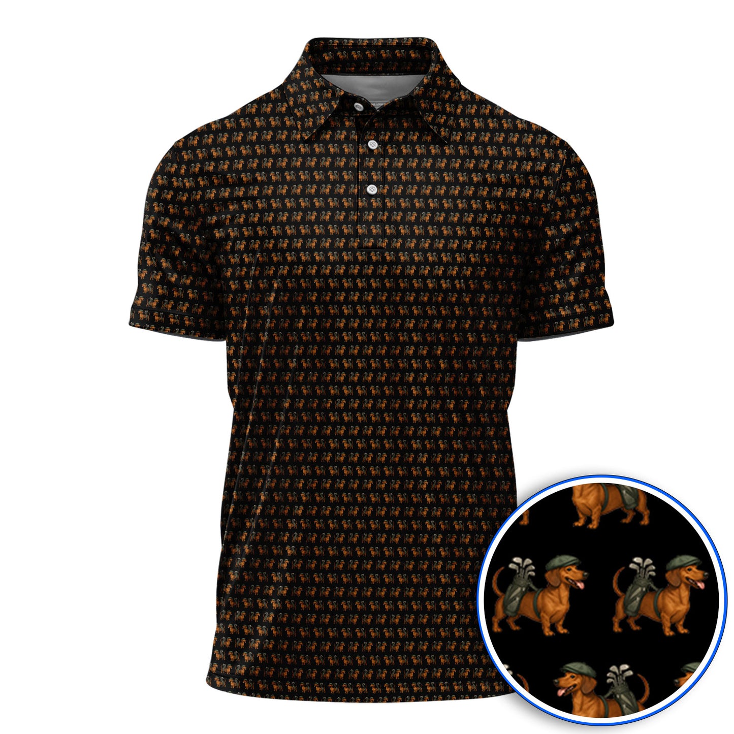 Funny Dachshund Pattern Golf Polos, Crazy Wiener Dog Golf Shirt For Men, Golf Shirt For Golfer