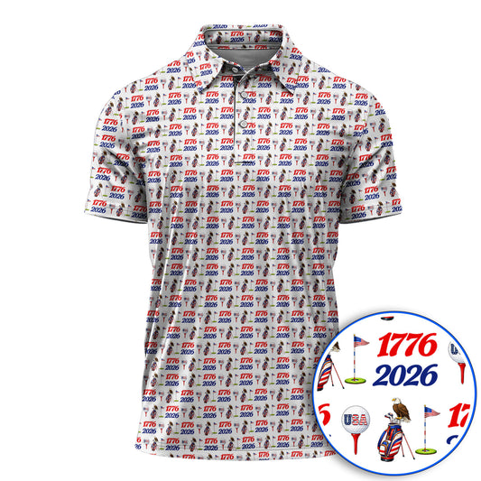 USA 1776–2026 Patriotic Golf Polos, American Flag & Eagle Pattern Golf Shirt, Golf Gift For Golfer