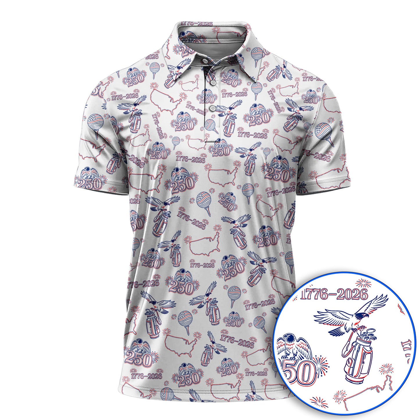 USA Patriotic Eagle Golf Polos, 1776–2026 America 250th Pattern Golf Shirt For Golfer, Crazy Golf Shirt
