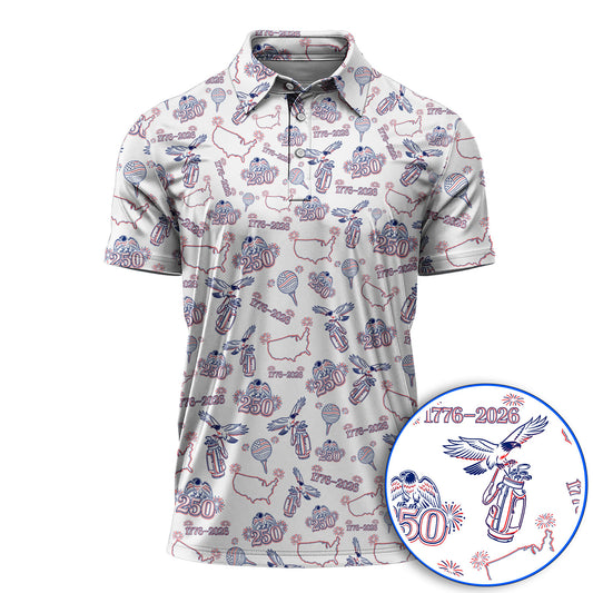 USA Patriotic Eagle Golf Polos, 1776–2026 America 250th Pattern Golf Shirt For Golfer, Crazy Golf Shirt