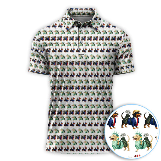 USA Patriotic Dachshund Golf Polos, Funny Golf Shirt For Men, Golf Gift For Golfer