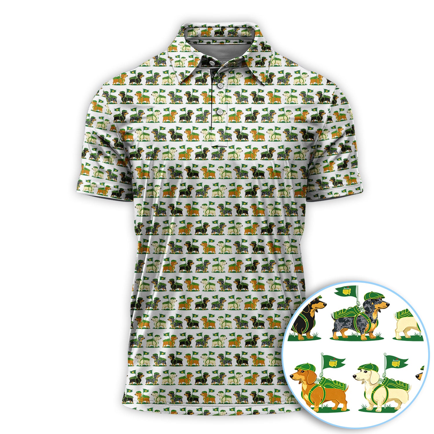 Dachshund Masters Golf Polos For Men, Wiener Dog Pattern Golf Shirt, C ...