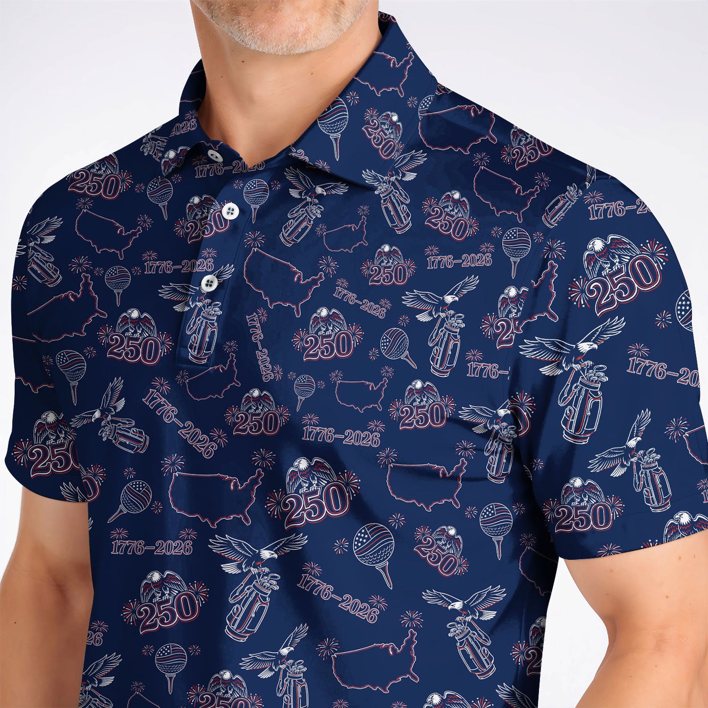 USA 250th Pattern Golf Shirt, Patriotic USA Golf Polos, Crazy Golf Gift For Golfer
