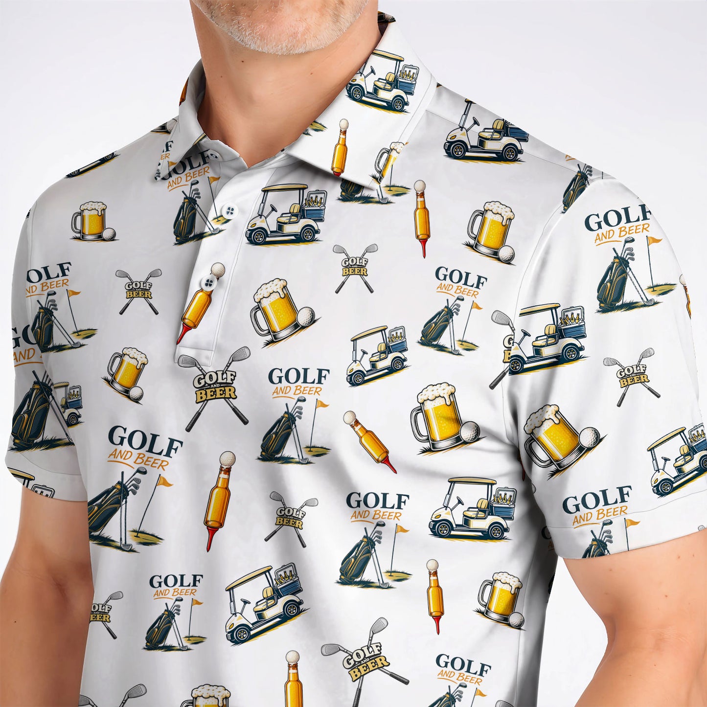 Golf And Beer Pattern Polos For Men, Funny Golf Shirt, Golf Gift For Beer Lover