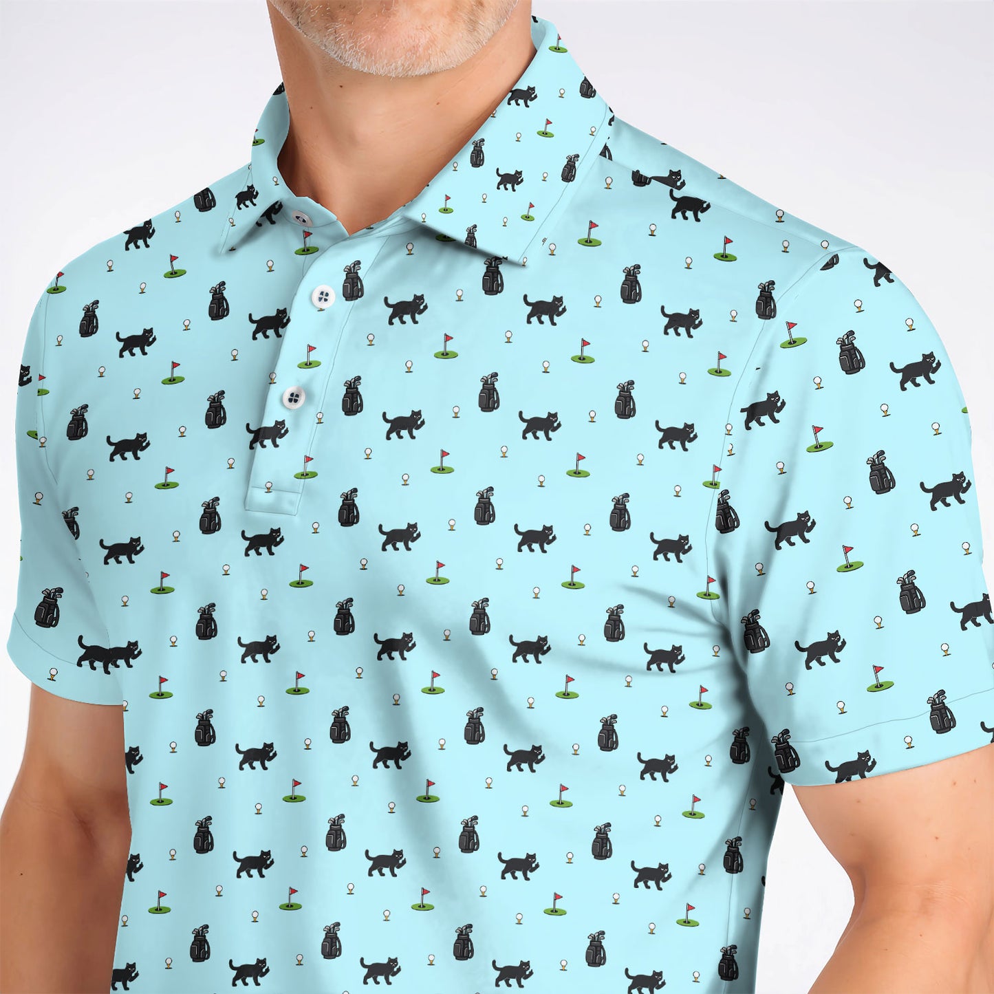 Funny Black Cat Pattern Golf Polos, Cat Golf Shirt For Golfer, Golf Gift For Pet Lover