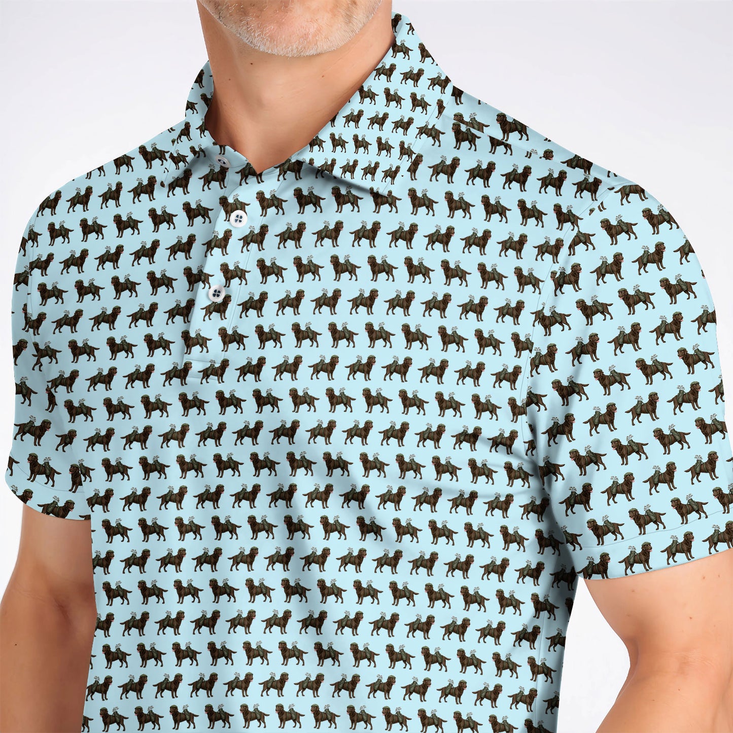 Funny Chocolate Labrador Pattern Golf Shirt, Chocolate Lab In Golf Hat Polos, Unique Dog Lover Gift For Golfer