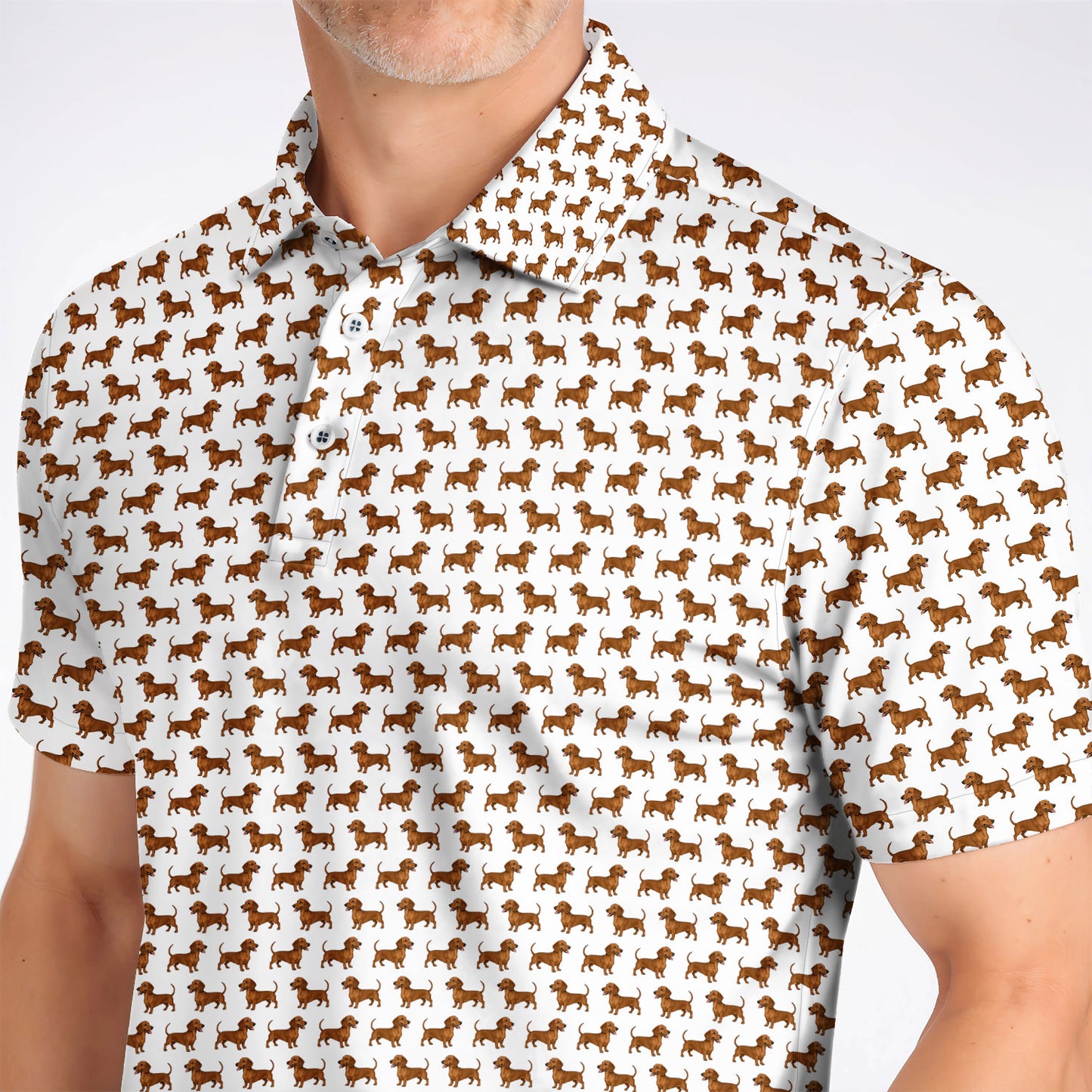 Funny Dachshund Pattern Golf Shirt, Cute Wiener Dog Golf Polos For Pet Lover, Golf Gift For Golfer
