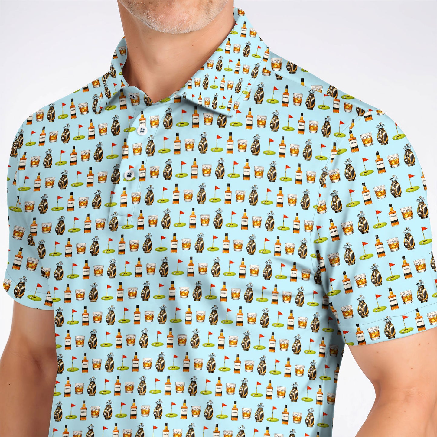 Bourbon Pattern Golf Shirt, Funny Golf Polos For Golfer, Golfer Whiskey Shirt For Golf Lovers