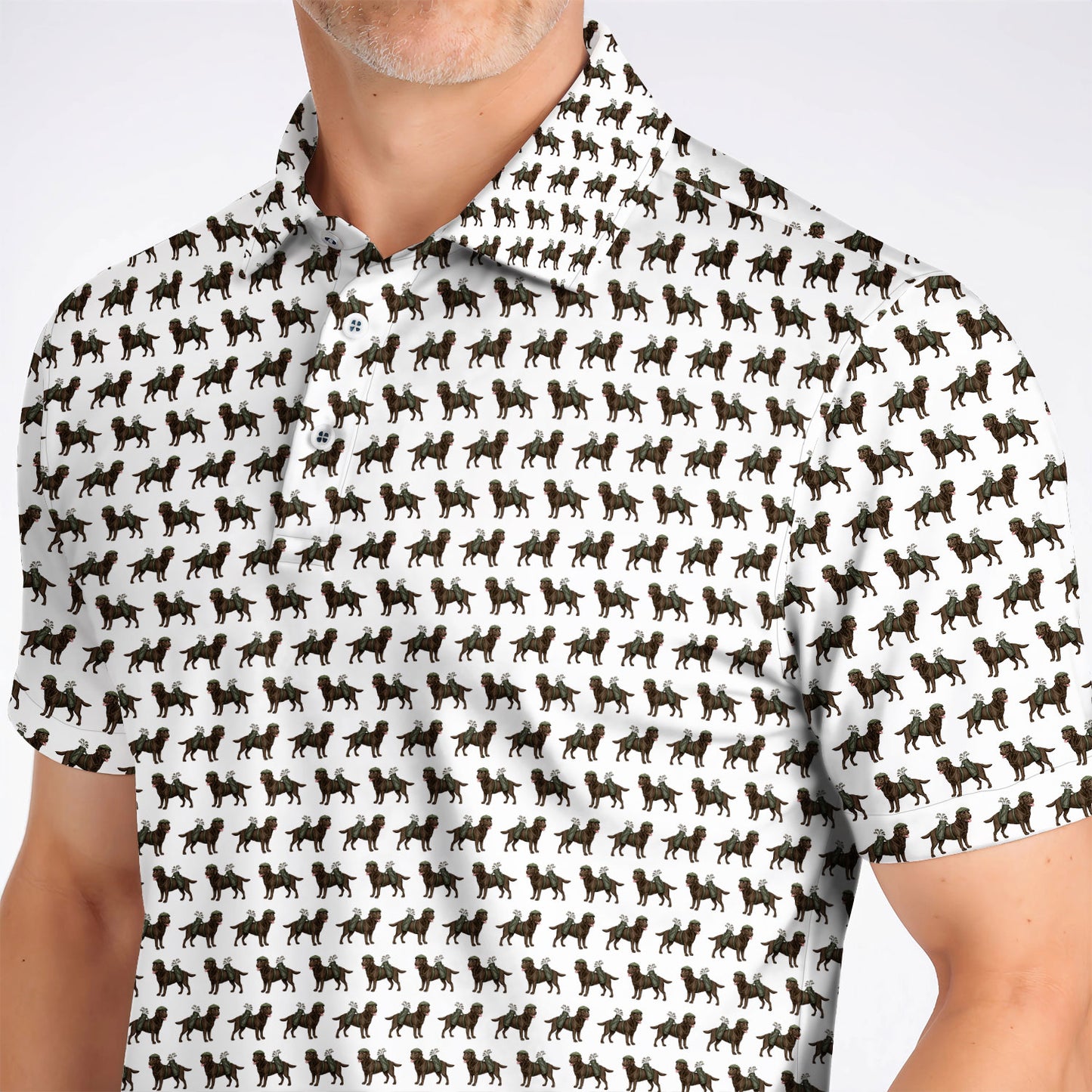 Funny Chocolate Labrador Pattern Golf Shirt, Chocolate Lab In Golf Hat Polos, Unique Dog Lover Gift For Golfer
