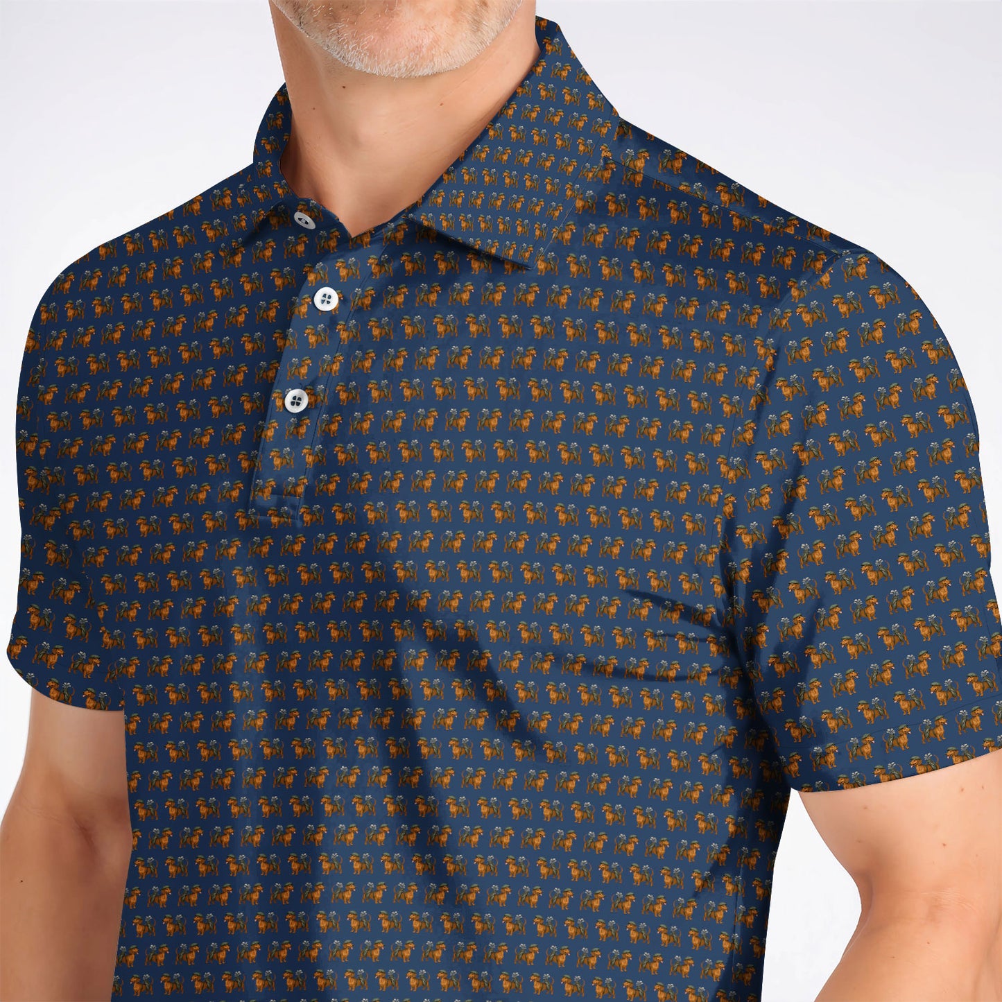 Funny Dachshund Pattern Golf Polos, Crazy Wiener Dog Golf Shirt For Men, Golf Shirt For Golfer