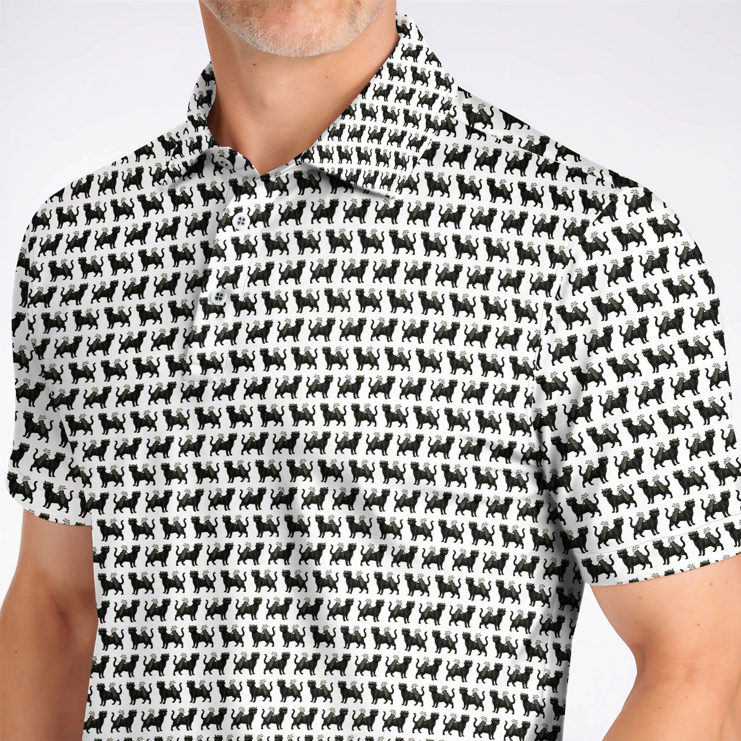 Cat Pattern Golf Shirt, Funny Pet Lover Golf Polos, Crazy Golf Gift For Golfer
