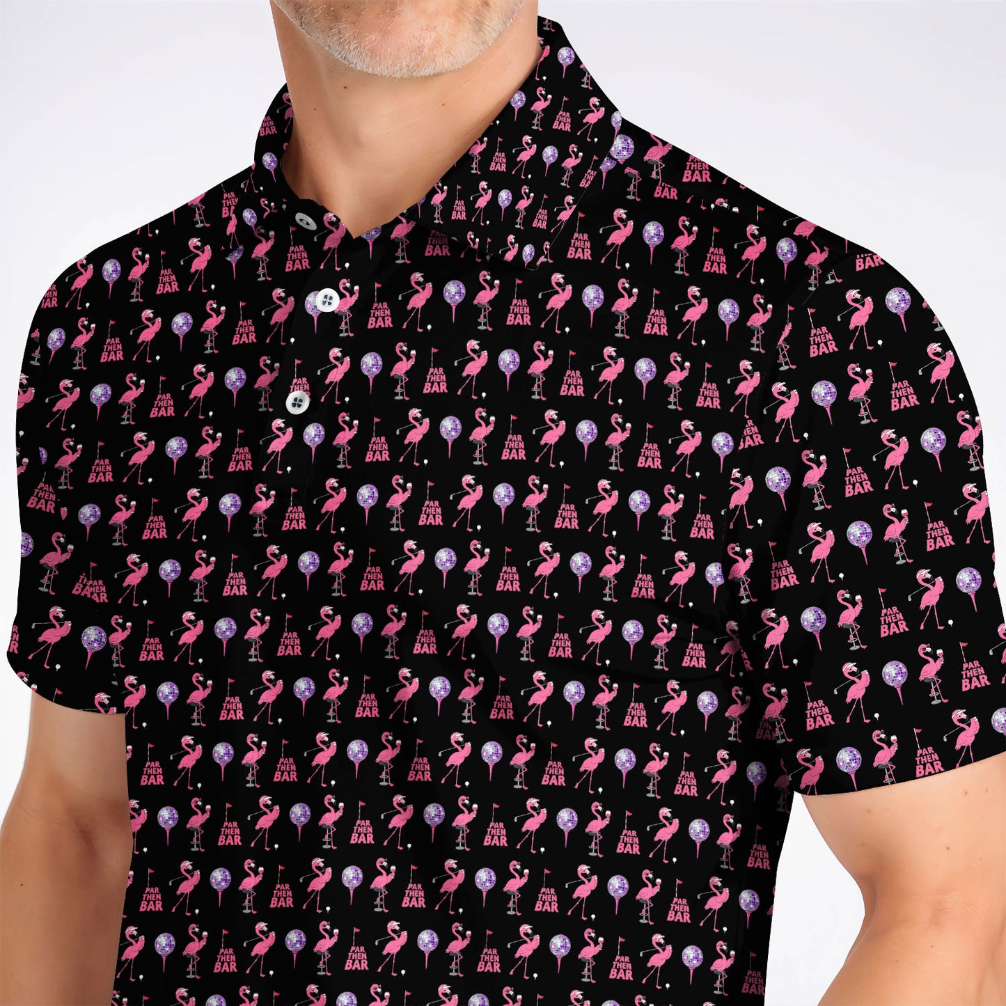 Funny Tropical Flamingo Pattern Golf Shirt, Pink Flamingo Bird Golf Polos, Unique Summer Golf Gift For Golfer