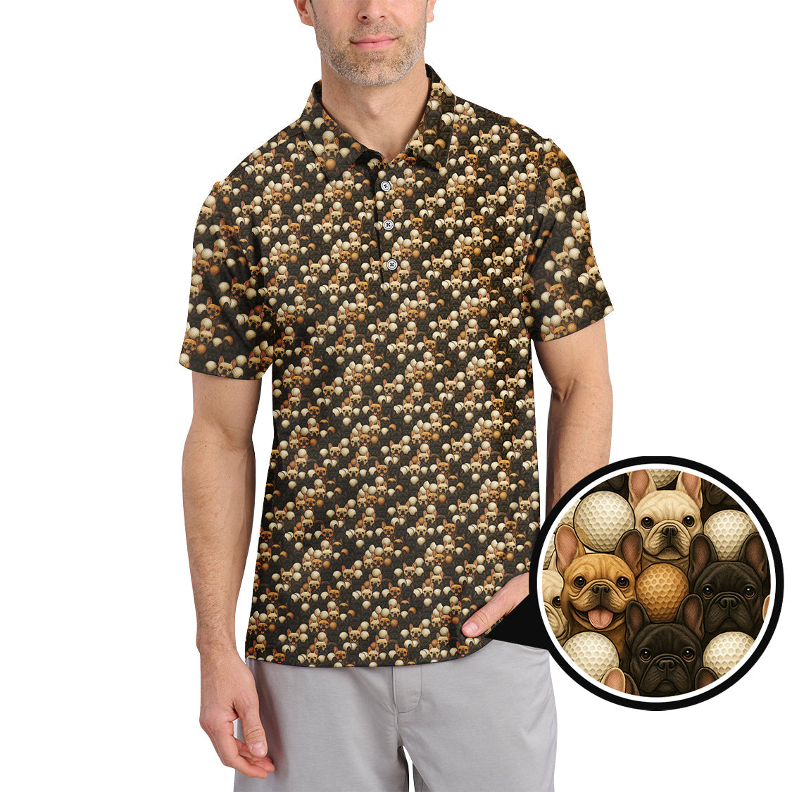 French Bulldog Golf Shirt For Men,Funny Pattern Golf Shirt, Dog Golf Shirt For Golfer