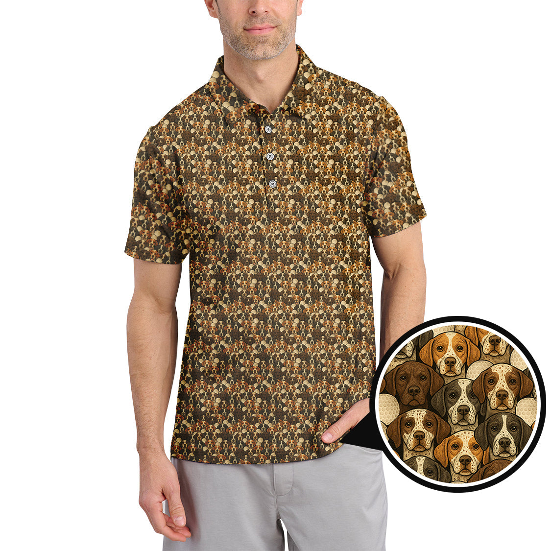 Pointer Golf Polos For Men, Pattern Golf Shirt, Dog Golf Shirt, Golf Gift For Golfers