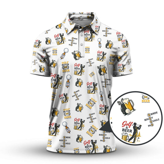 Golf and Beer Pattern Polos For Men, Funny Golf Shirt, Golf Gifts For Golfers