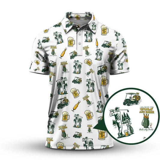 Funny Golf Polos For Men, Golf And Beer Pattern Shirt, Crazy Golf Shirts For Golfers