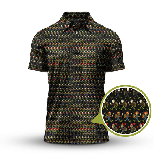 Halloween Golf Shirt, Grinch Halloween Pattern Golf Shirt, Crazy Golf Shirt For Men