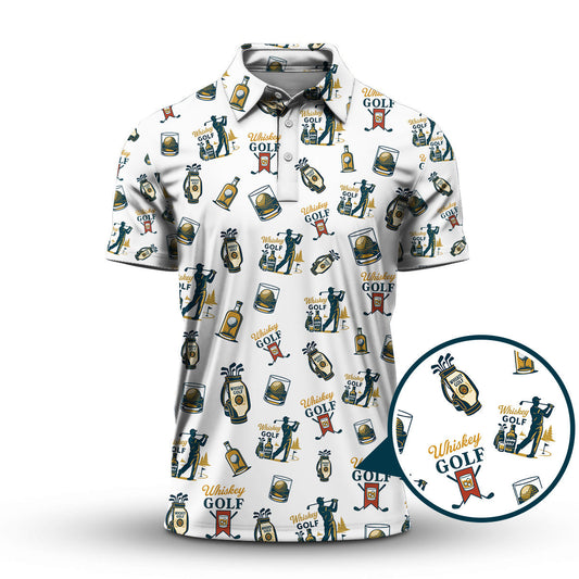 Whiskey Golf Shirt, Pattern Golf Polos For Men's, Golf Gift For Golfers