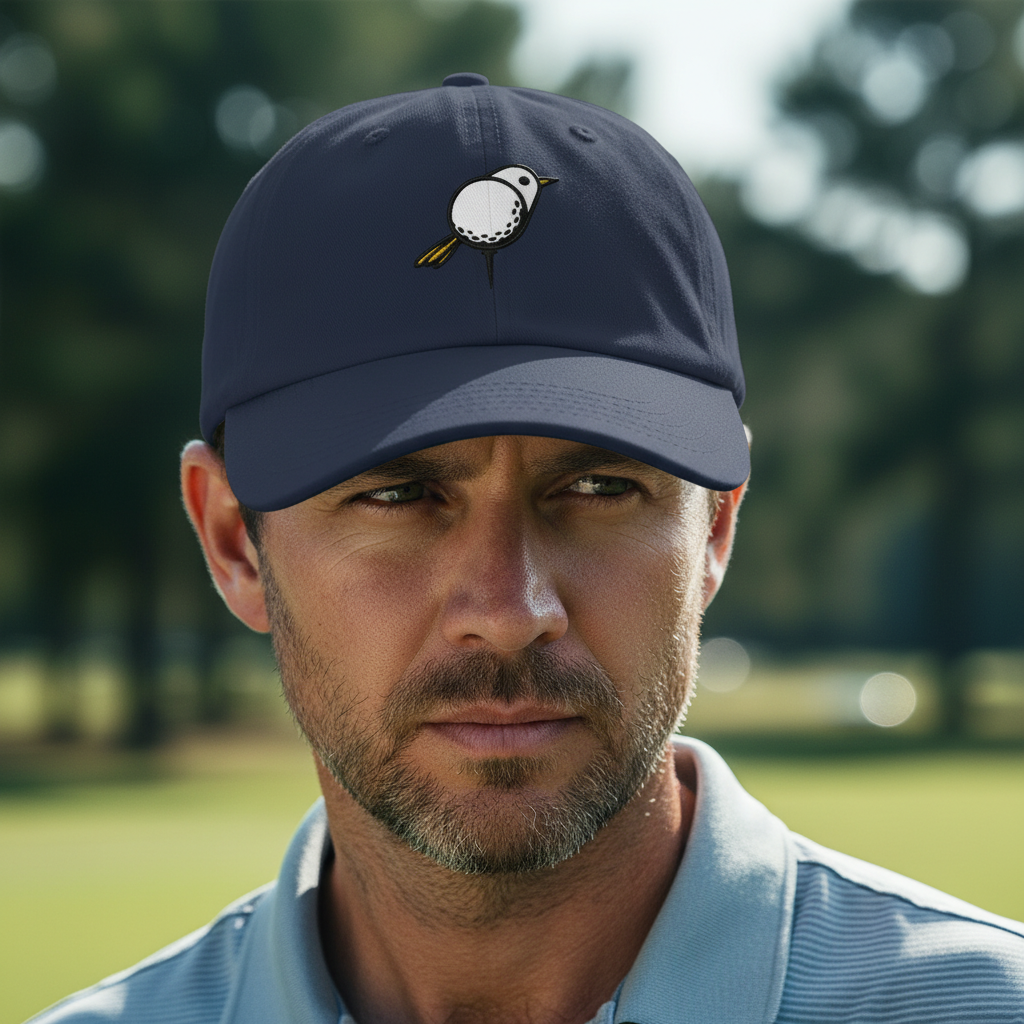 Embroidered Bird Golf Cap, Premium Black Adjustable Hat, Golf Gift For Golfer