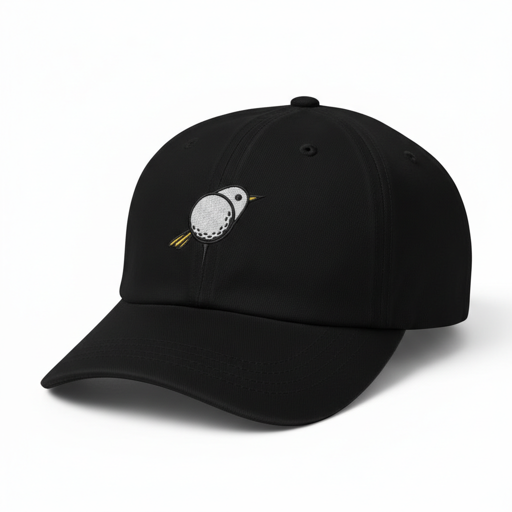 Embroidered Bird Golf Cap, Premium Black Adjustable Hat, Golf Gift For Golfer
