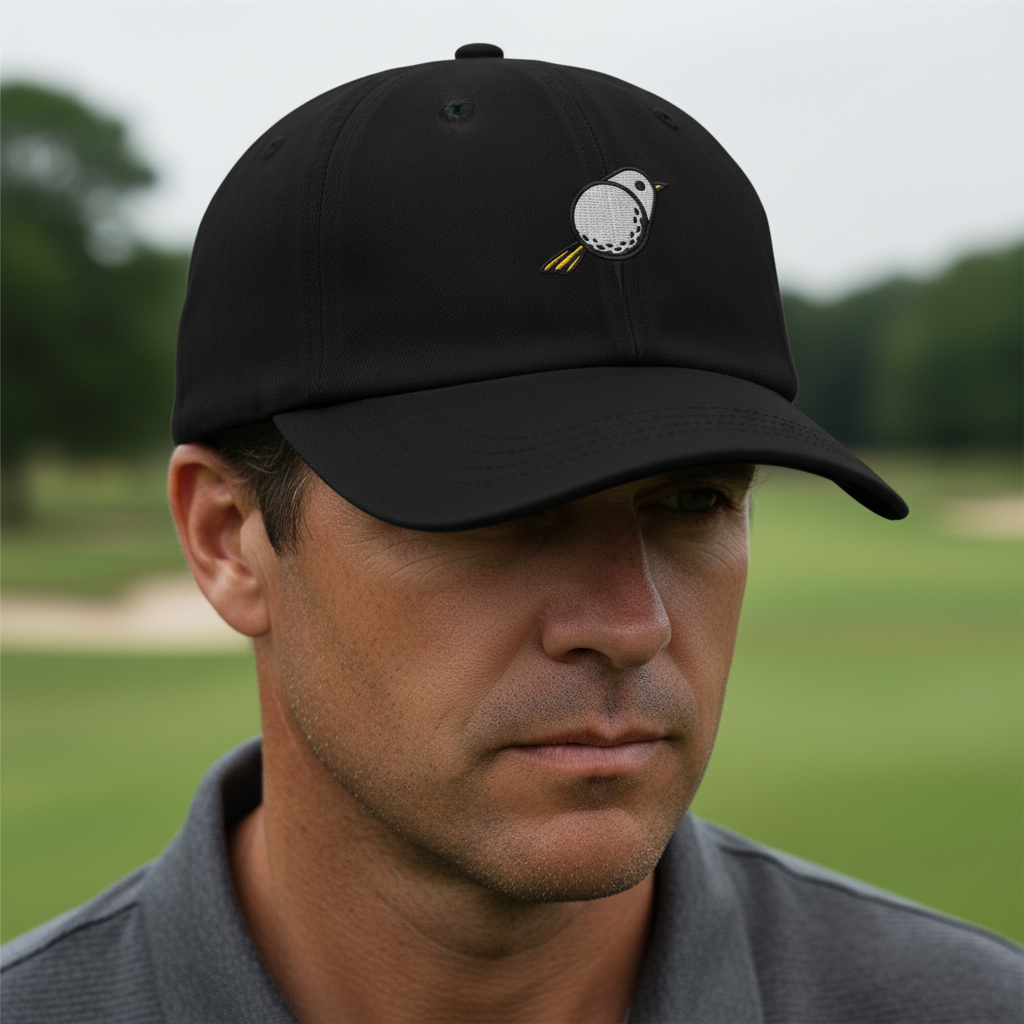 Embroidered Bird Golf Cap, Premium Black Adjustable Hat, Golf Gift For Golfer