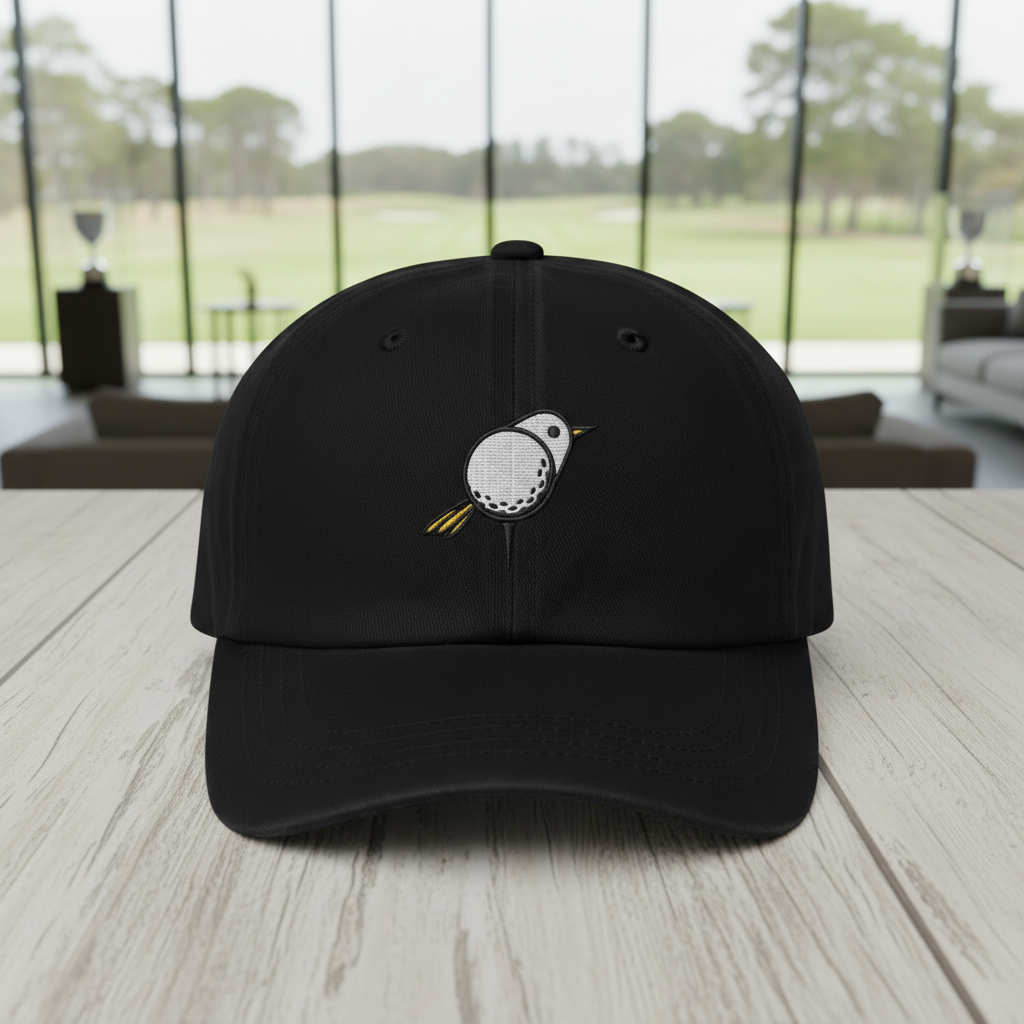Embroidered Bird Golf Cap, Premium Black Adjustable Hat, Golf Gift For Golfer