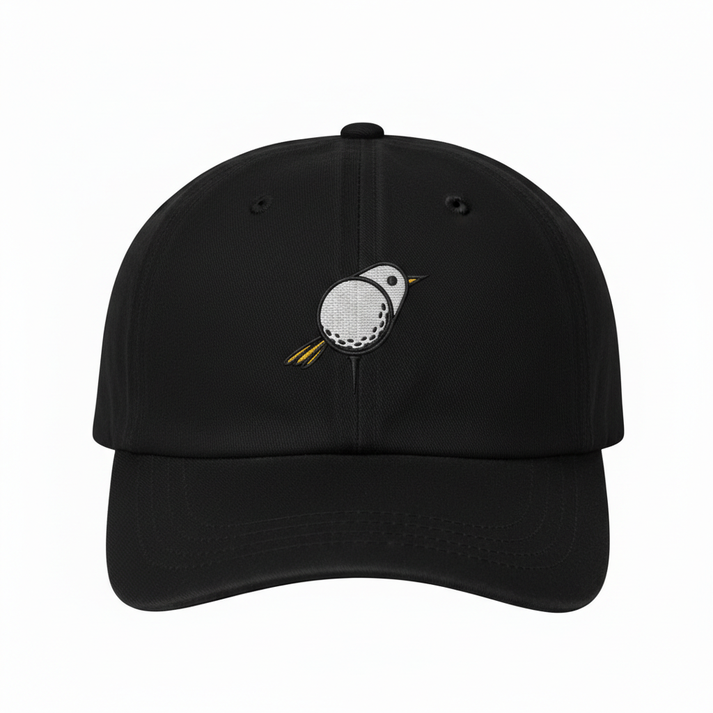 Embroidered Bird Golf Cap, Premium Black Adjustable Hat, Golf Gift For Golfer