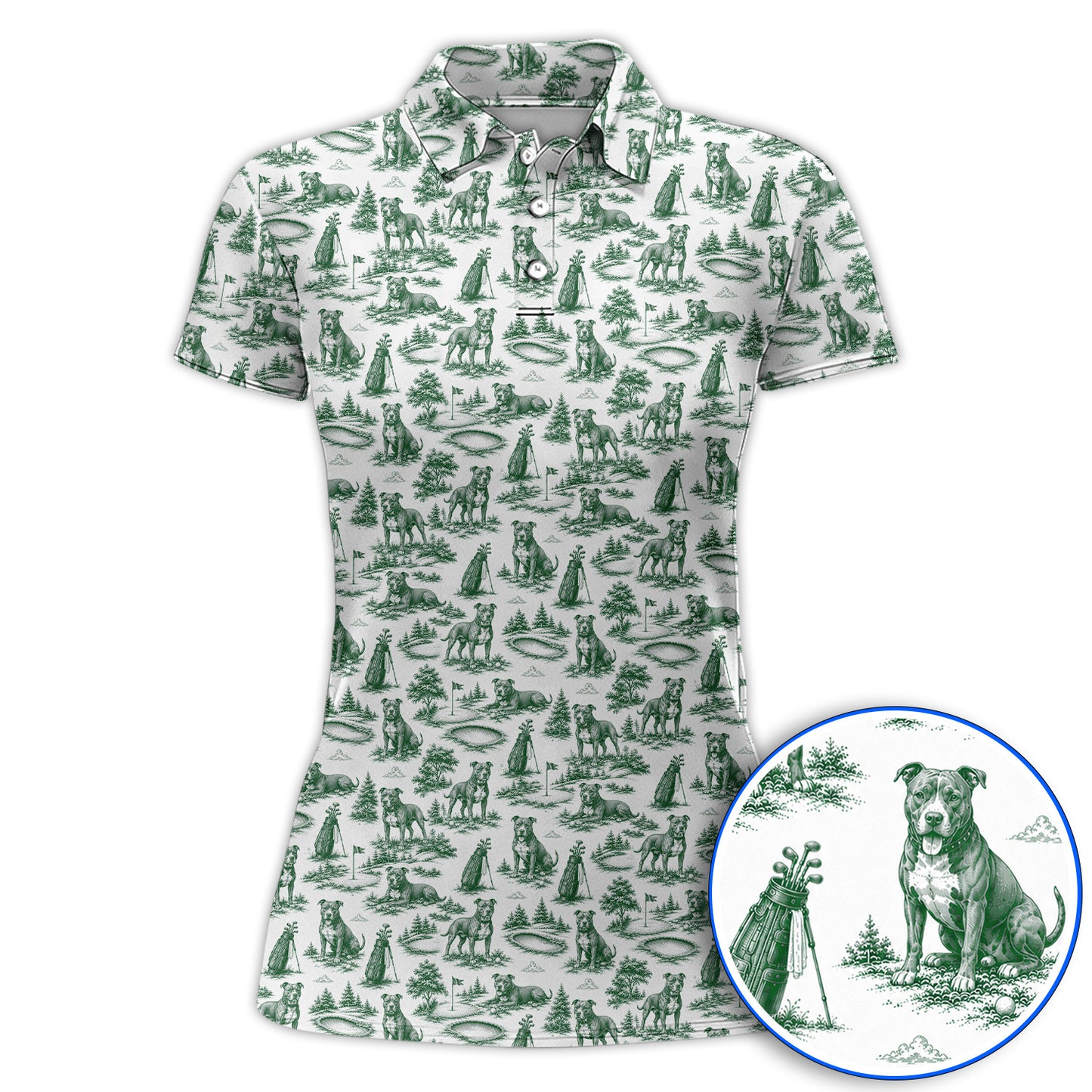 Crazy Pit Bull Golf Polos For Golfer, Toile de Jouy Pit Bull Pattern Golf Shirt, Dog Lover Golf Gift