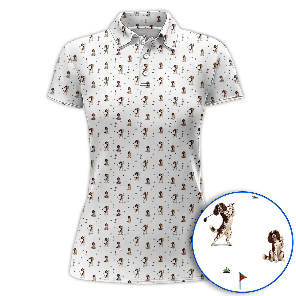 English Springer Spaniel Golf Polos, Dog Pattern Golf Shirt, Crazy Golf Gift For Golfers