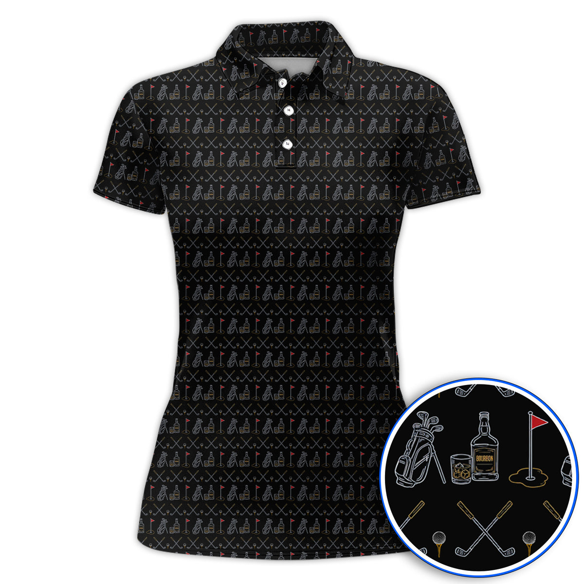 Bourbon Golf Shirt, Whiskey & Golf Club Pattern Polos, Classic Gift For Bourbon Loving Golfers