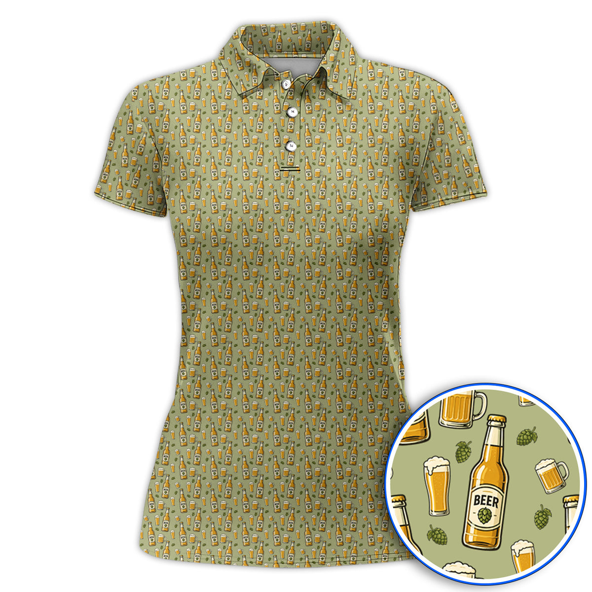 Beer Pattern Golf Shirt, Funny Beer Golf Polos, Golf Gift For Beer Lovers