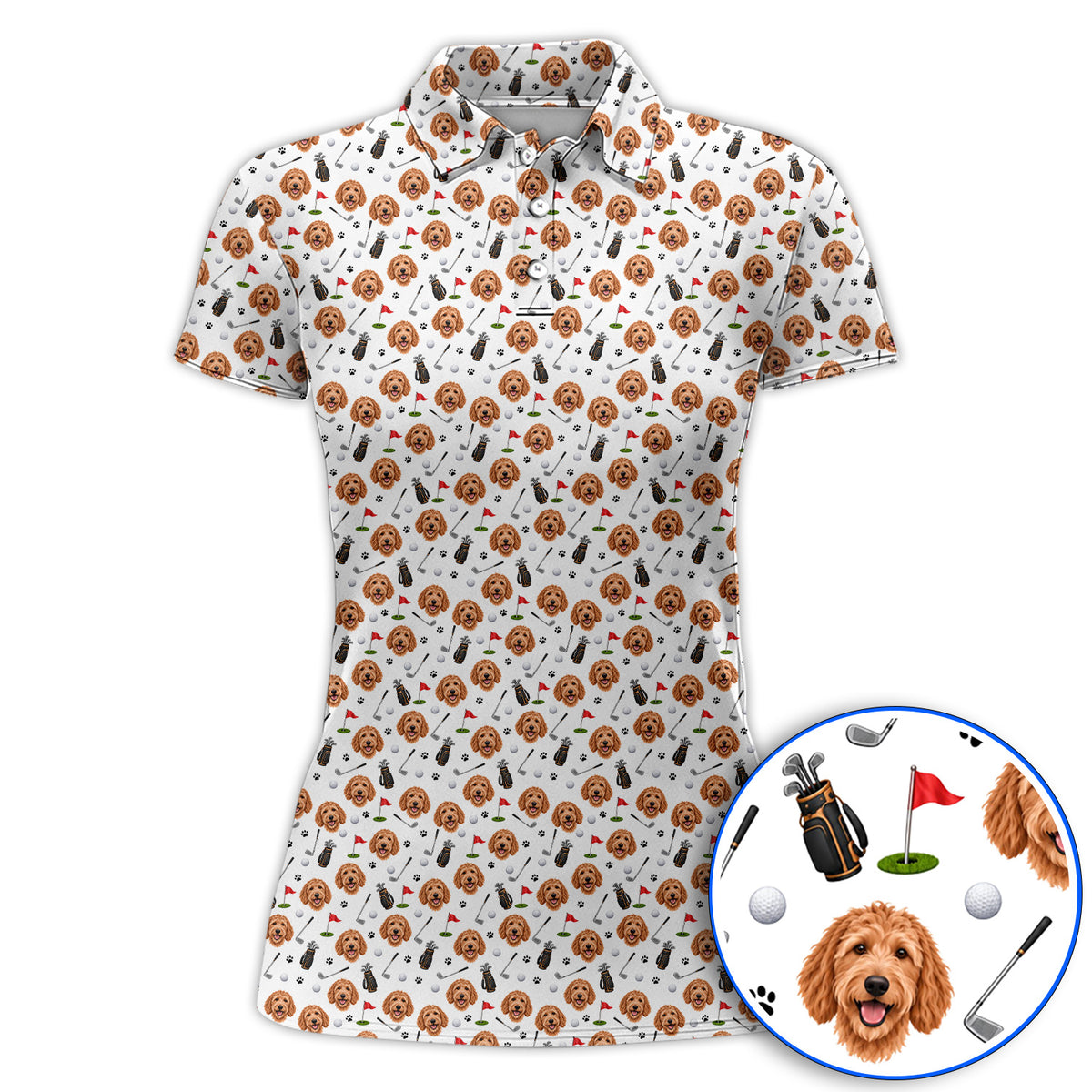 Goldendoodle Golf Polos, Crazy Doodle Dog Pattern Golf Shirt, Golf Gift For Golfers