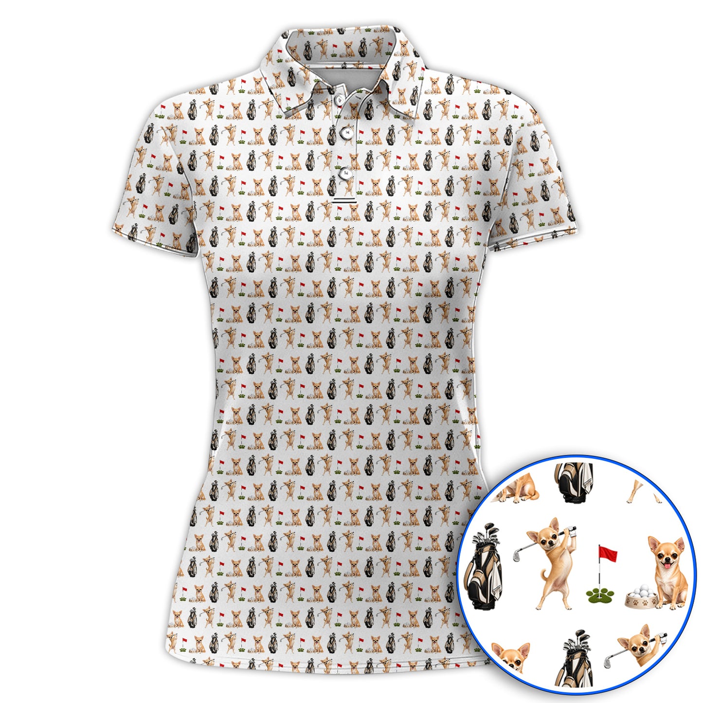 Chihuahua Golf Shirt, Cute Chihuahua Golf Pattern Polos for Dog Lovers, Funny Golf Gift For Golfer