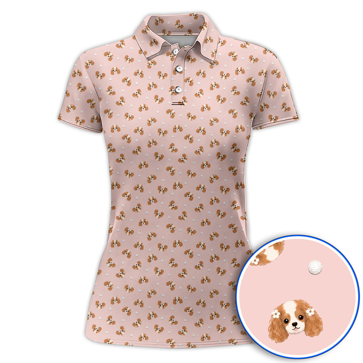 Cavalier King Charles Spaniel Golf Shirt, Funny Cute Cavalier Pattern Golf Polos, Golf Gift For Golfer