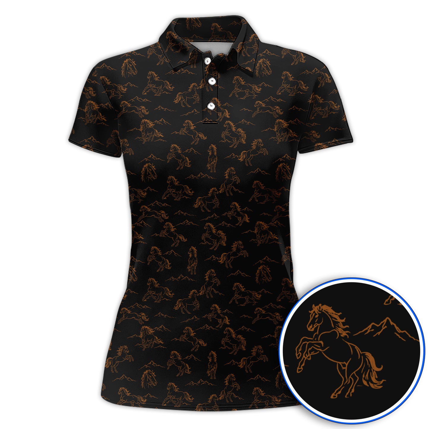 Crazy Horse Golf Pattern Shirt, American Quarter Horse Golf Polos, Western Horse Gift for Golfers