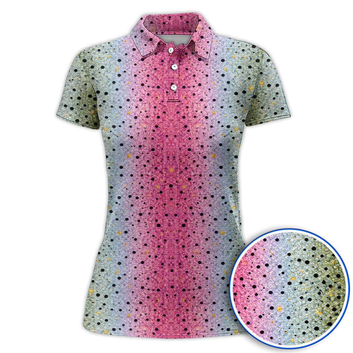 Crazy Rainbow Trout Skin Pattern Golf Polos, Pink Blue Fish Scale Golf Shirt, Golf Gift For Golfers