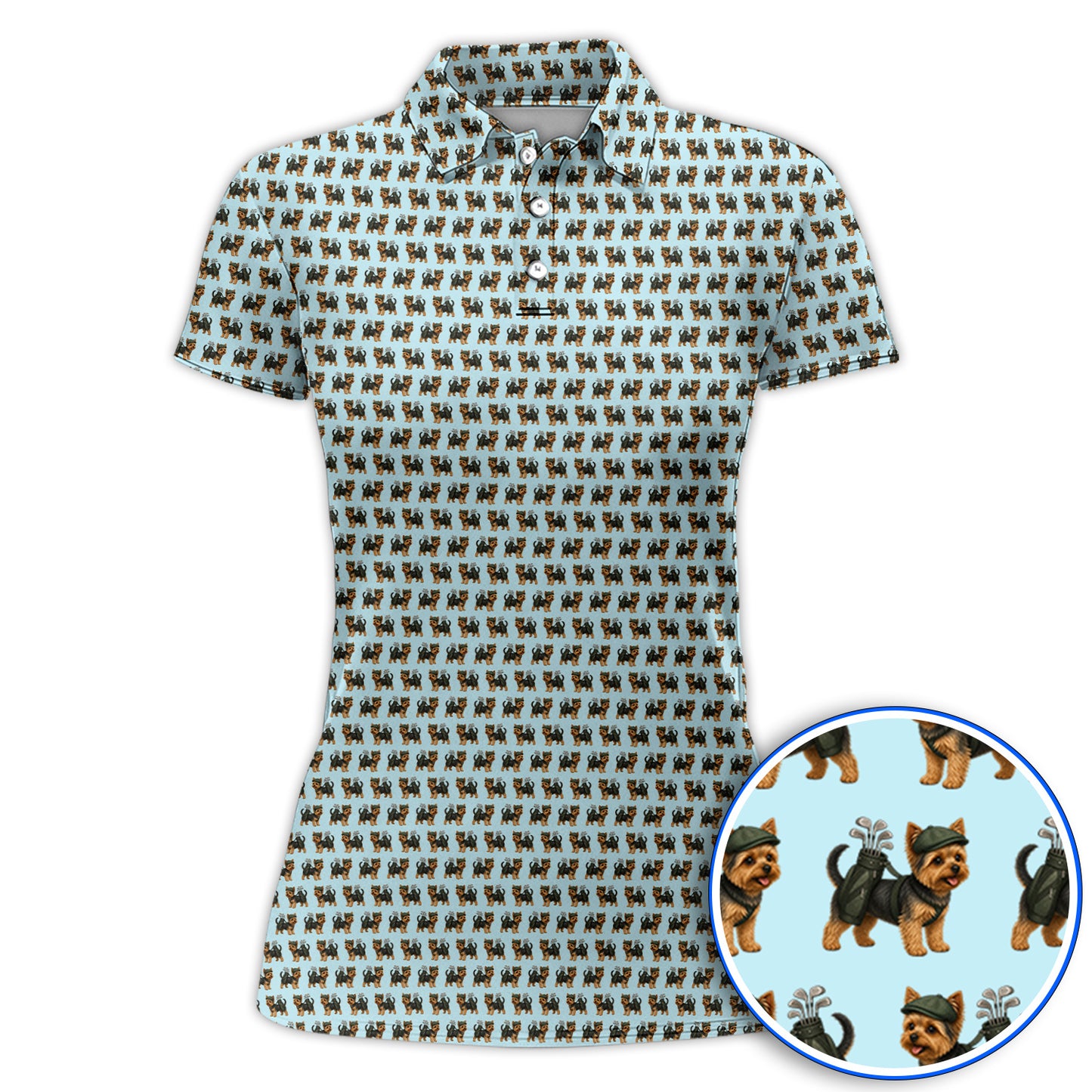 Yorkie Golf Pattern Golf Polos, Yorkshire Terrier Golf Shirt, Golf Gift For Golfer