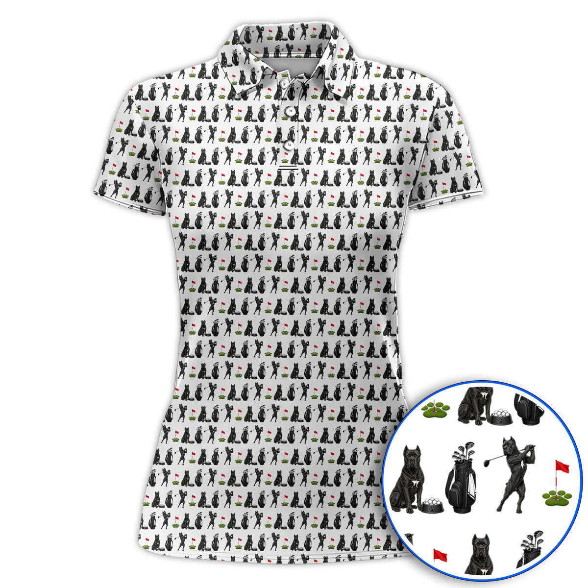 Cane Corso Golf Polos, Black Cane Corso Golf Pattern Shirt for Dog Lovers, Funny Golf Gift for Golfers