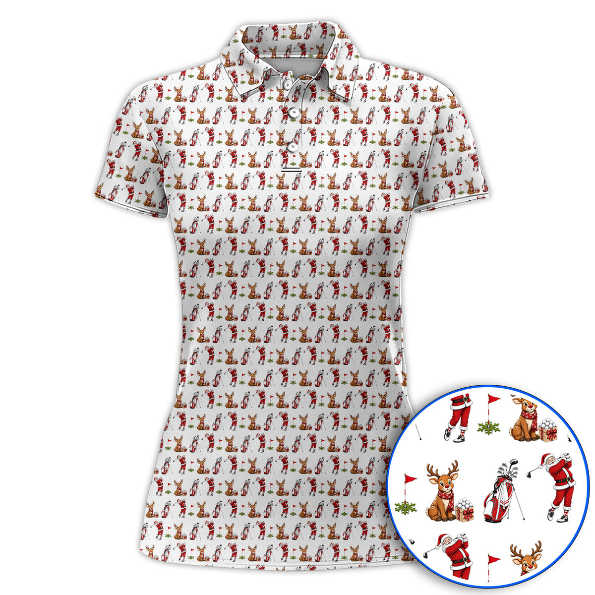 Christmas Golf Pattern Polos, Santa Reindeer Golf Shirt, Xmas Gift For Golfers