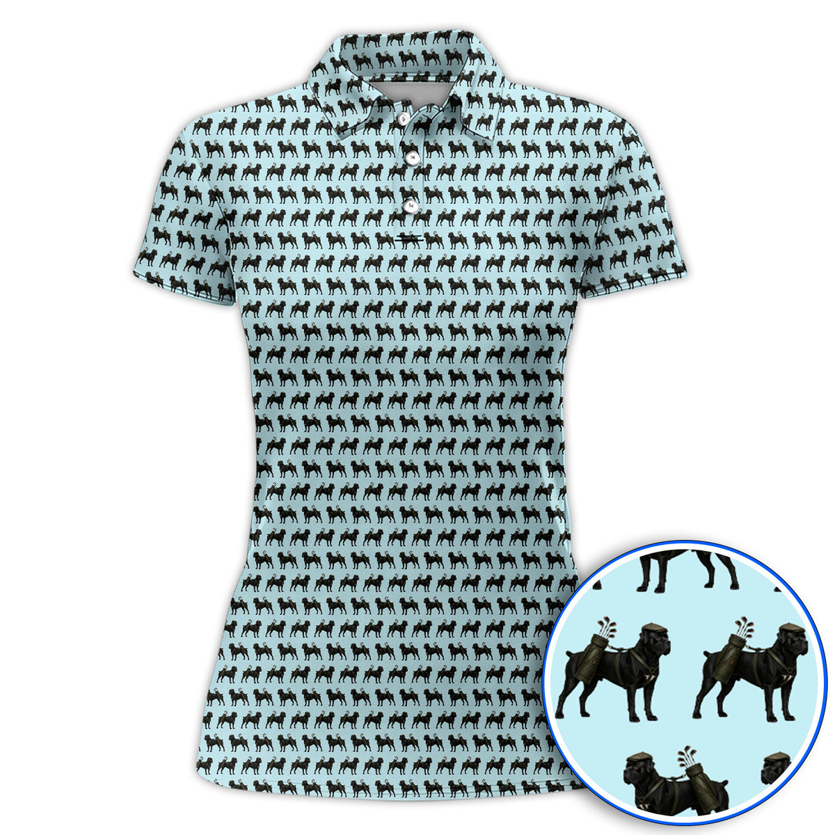 Cane Corso Pattern Golf Polos, Black Cane Corso Golf Shirt for Dog Lovers, Crazy Golf Gift for Golfers