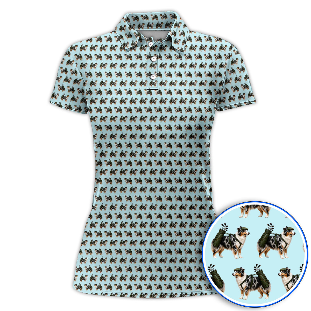 Funny Australian Shepherd Golf Polos, Blue Merle Aussie Pattern Golf Shirt, Golf Gift For Golfer