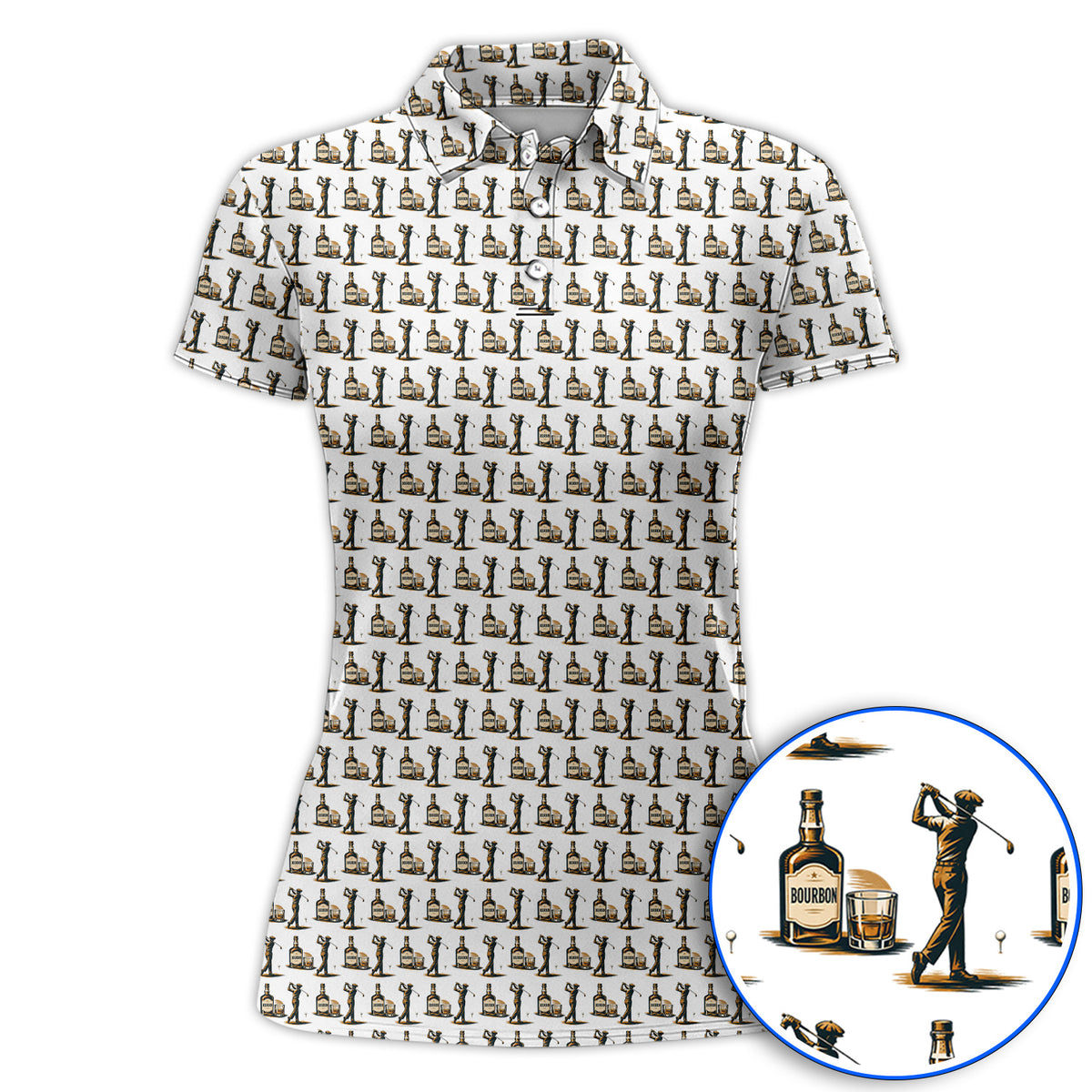 Bourbon Golf Polos, Whiskey Lover Golf Pattern Shirt, Funny Golf Gift For Golfer