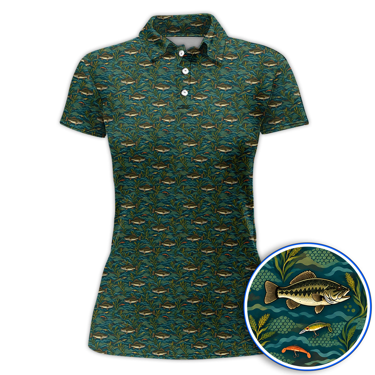 Crazy Bass Fishing Golf Shirt, Fishing Bass & Rod Pattern Golf Polos, Golf Gift For Golfers