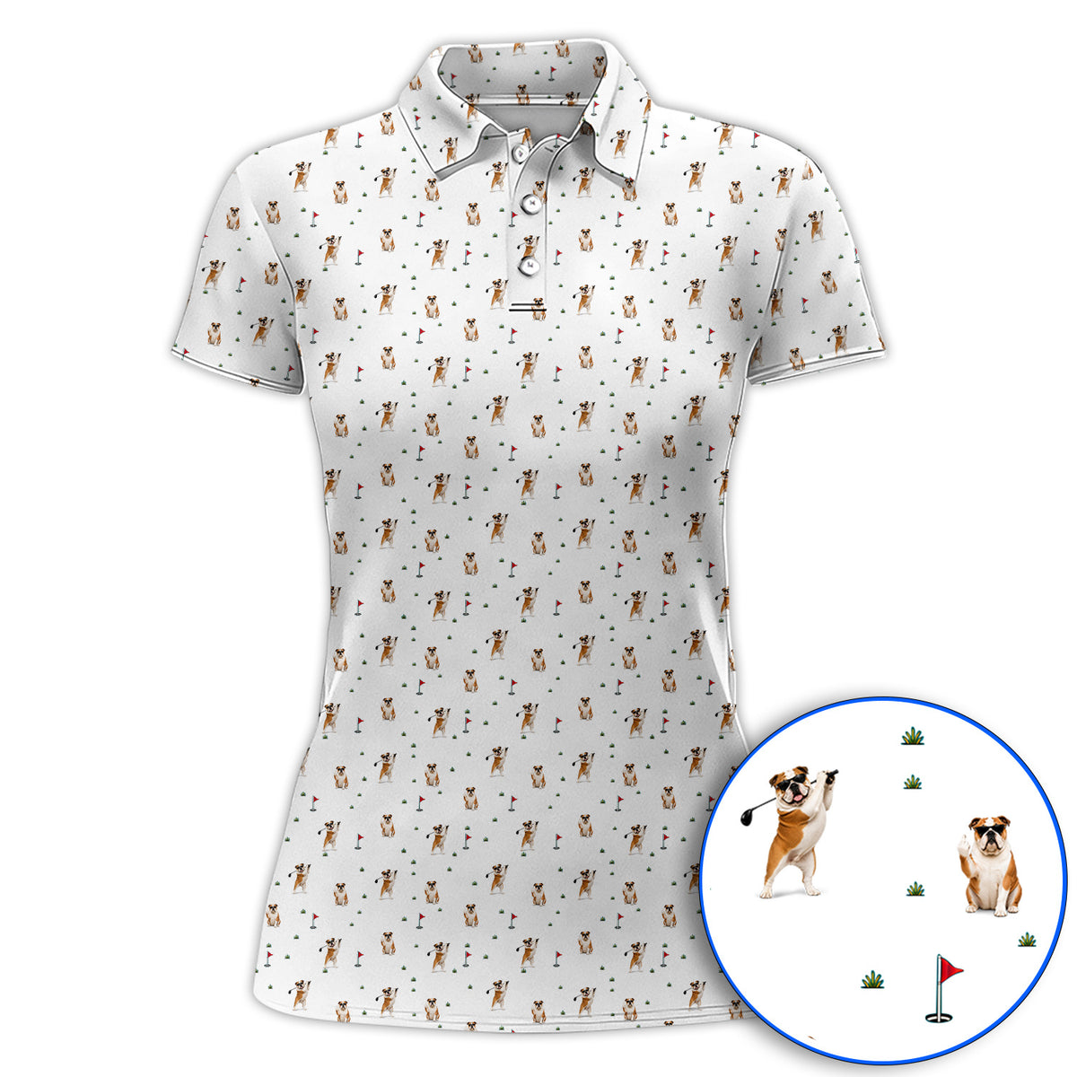 Crazy Bulldog Pattern Golf Shirt For Golfer, English Bulldog Golf Polos, Dog Golf Gift