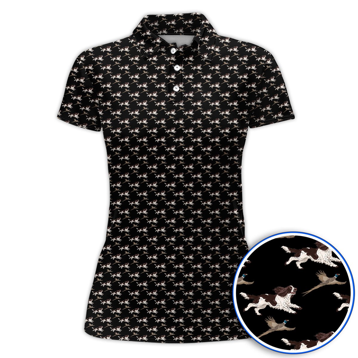 English Springer Spaniel Golf Polos, Crazy Dog Pattern Golf Shirt, Golf Gift For Golfers
