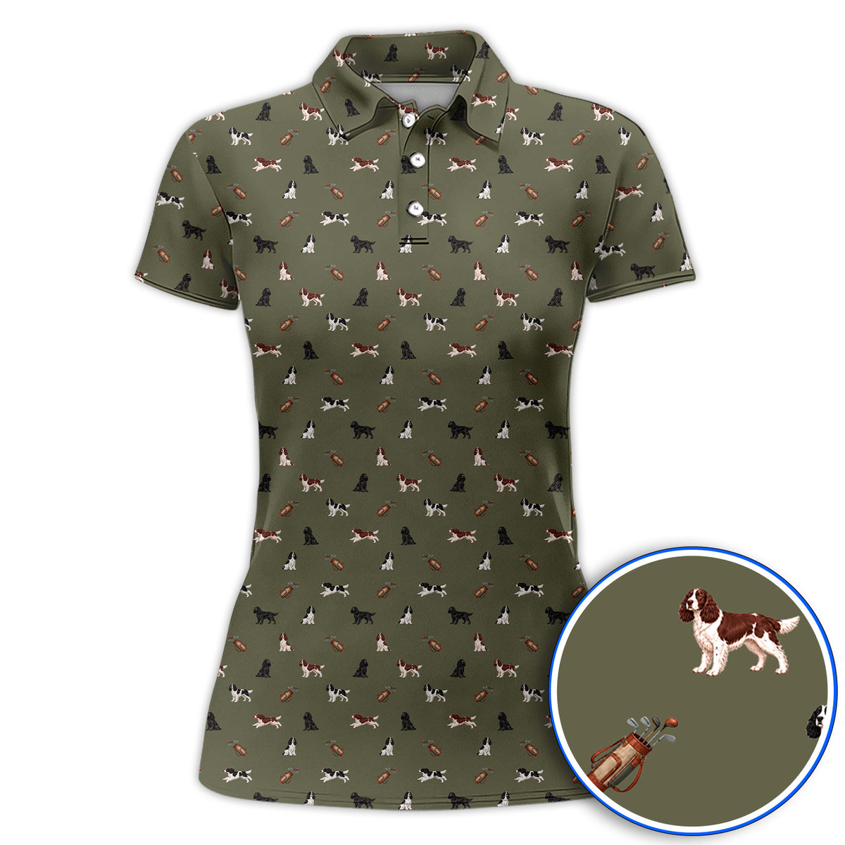 English Springer Spaniel Golf Shirt, Funny Dog Pattern Golf Polos, Golf Gift For Golfers
