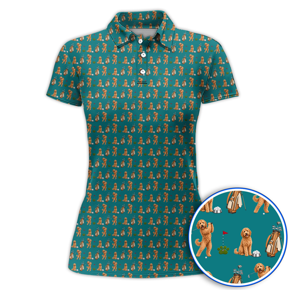 Goldendoodle Golf Polos, Dog Pattern Golf Shirt, Funny Golf Gift For Golfers