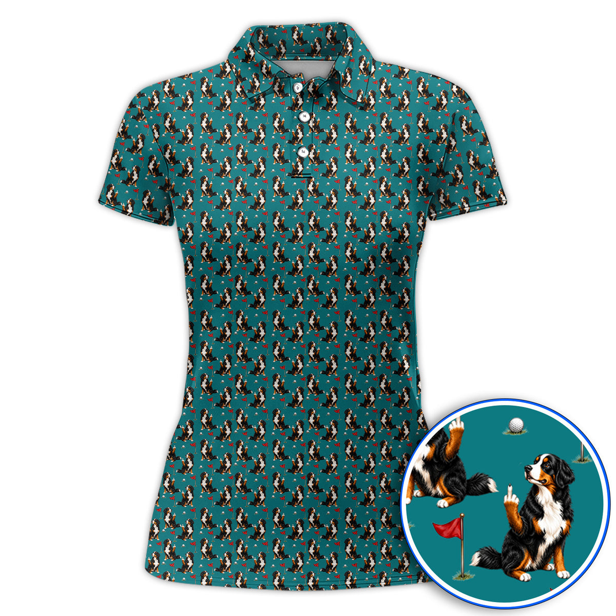 Bernese Mountain Dog Golf Pattern Polos, Bernese Golf Shirt, Funny Dog Lover Golf Gift