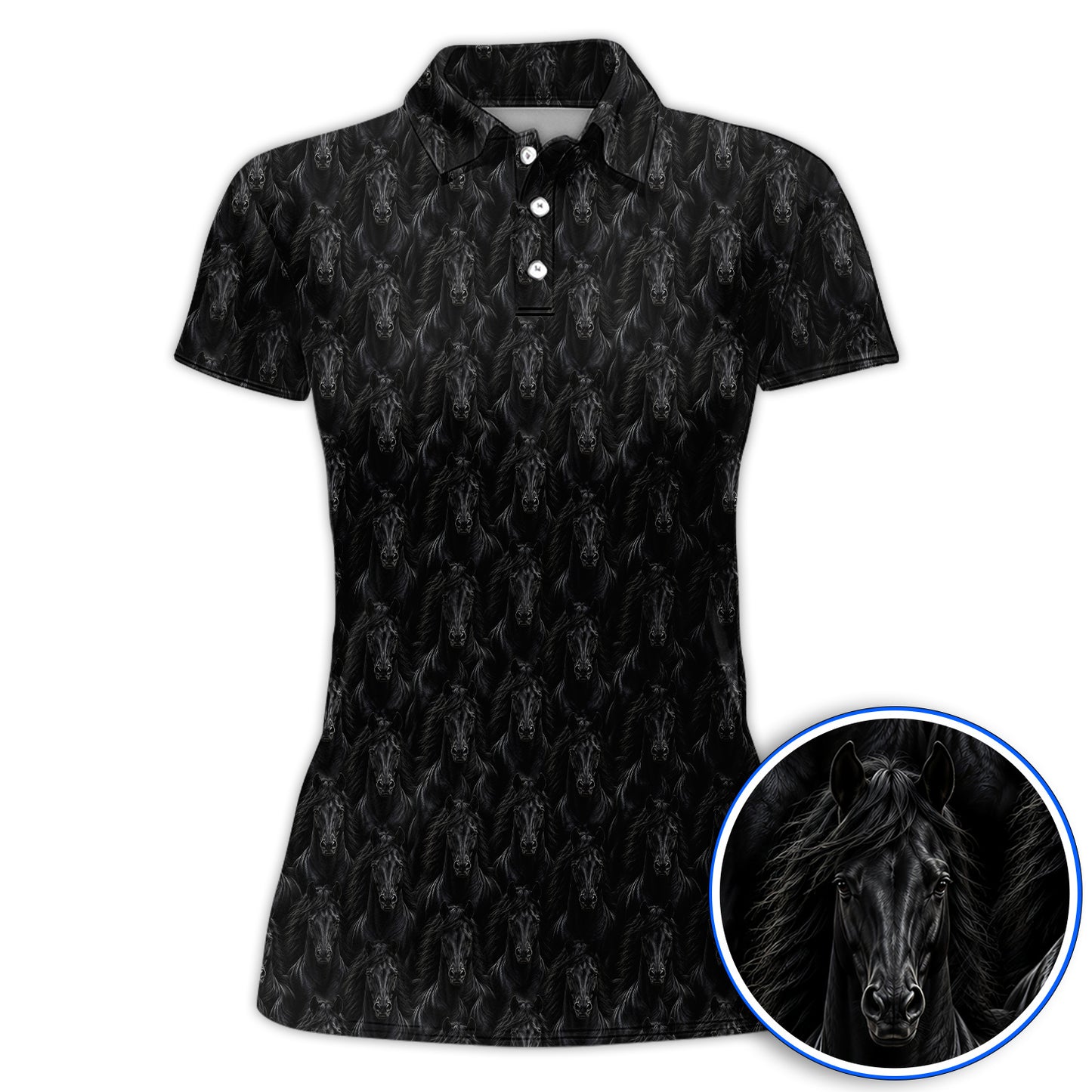 Black Horse Golf Pattern Shirt, American Quarter Horse Golf Polos, Western Horse Gift for Golfers