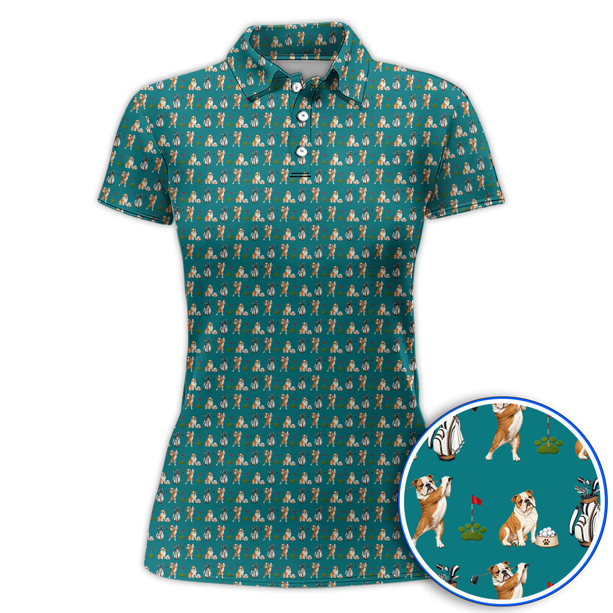 Bulldog Golf Pattern Polos, English Bulldog Golf Shirt, Funny Dog Golf Gift